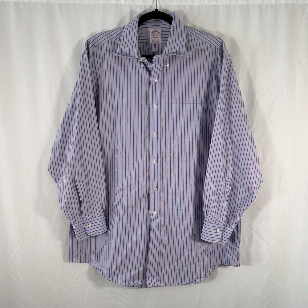Brooks Brothers Dress Shirt Men's 16.5 32 Blue Striped Madison Button Up Long Sl